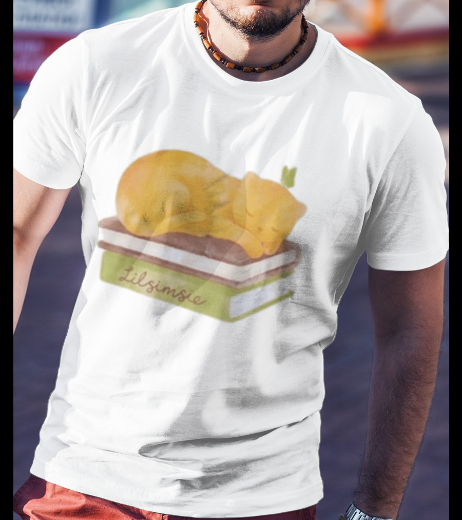 Lilsimsie Sleeping Cat On Books T-Shirt