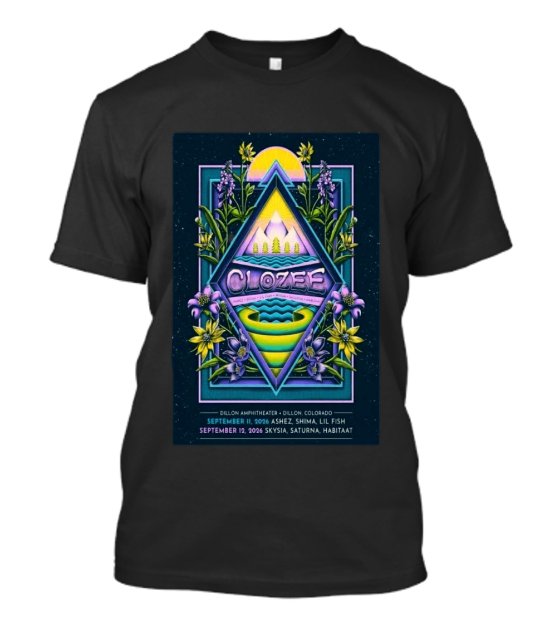 Clozee Dillon Amphitheater September 11 12 2026 Ashez Shima Lil Fish Skysia Saturna Habitaat T-Shirt