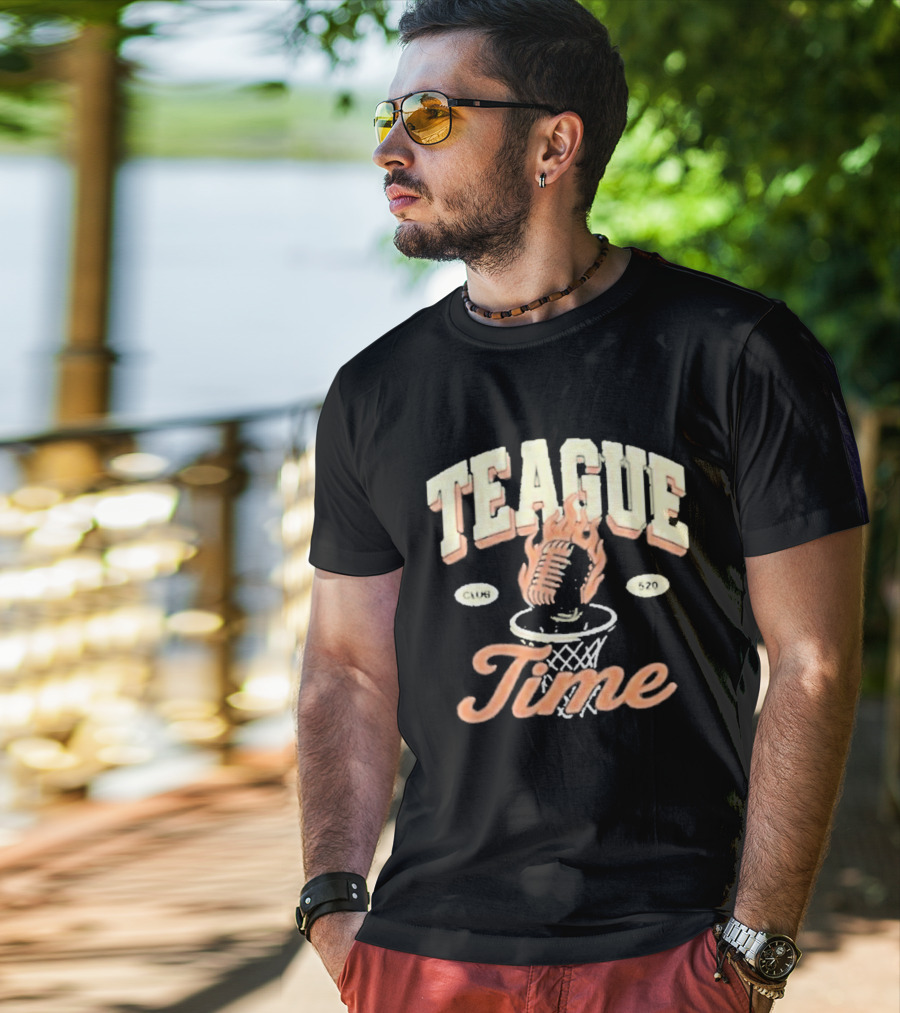 Teague Time Basketball Flaming Ball Hoop Club 520 T-Shirt