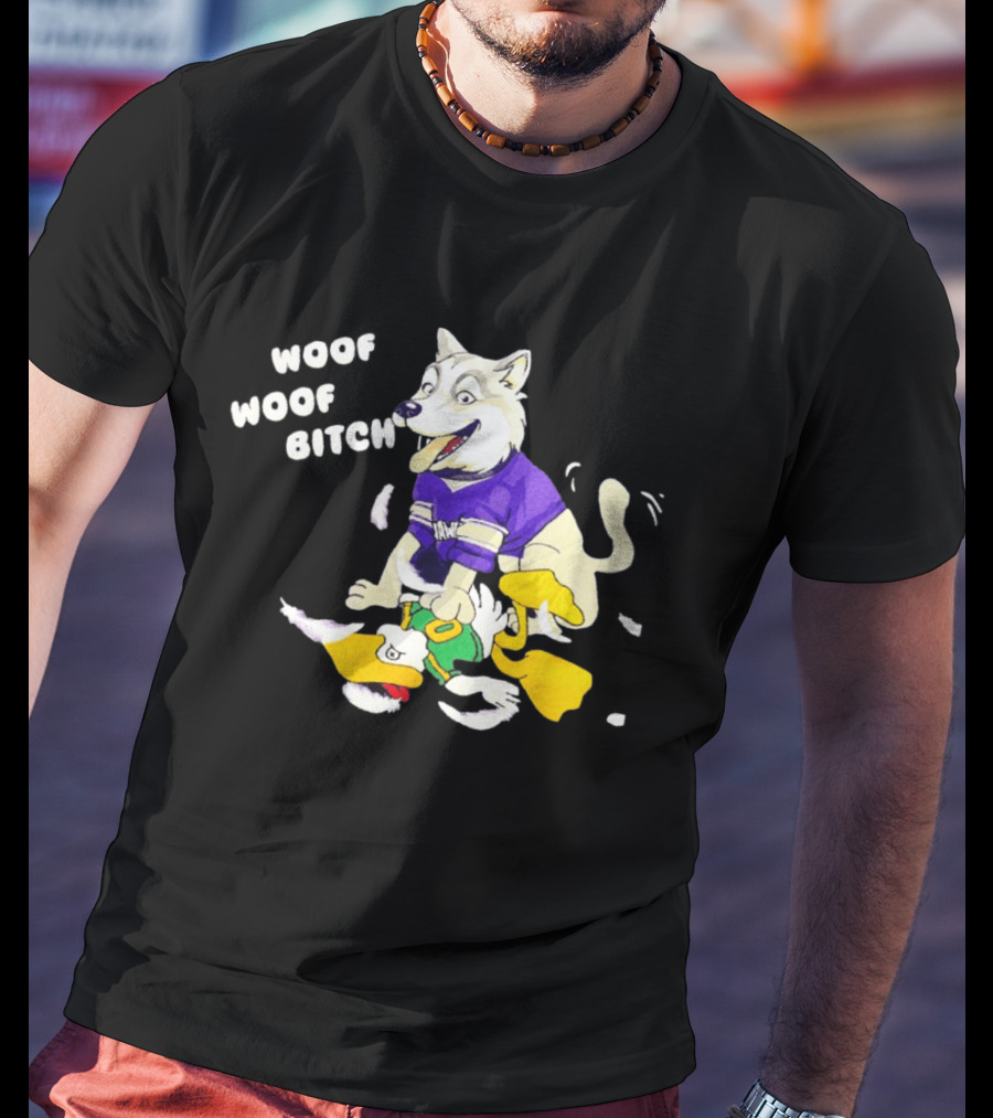 Washington Huskies Woof Woof Bitch Cartoon Mascot Scene T-Shirt