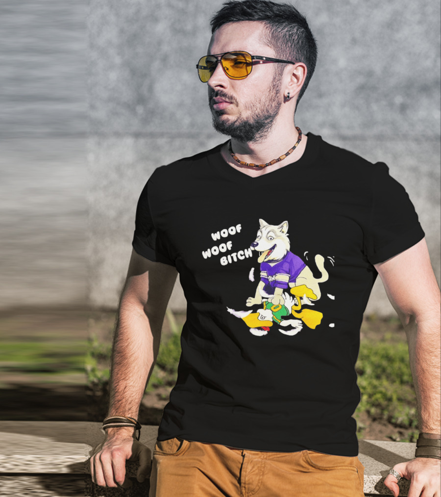 Washington Huskies Woof Woof Bitch Cartoon Mascot Scene T-Shirt