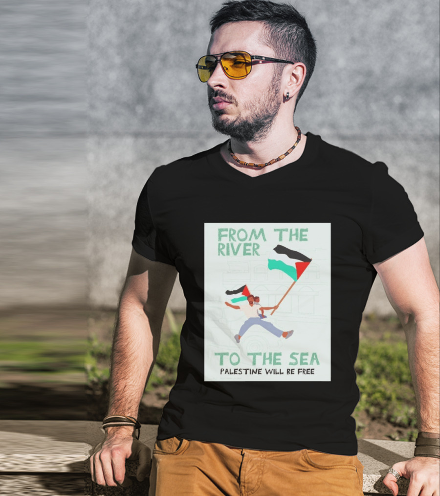 From The River To The Sea Palestine Will Be Free Flag Person Holding Child T-Shirt
