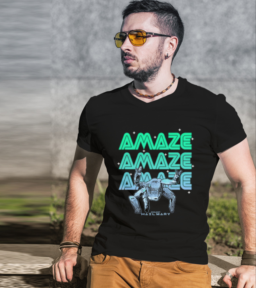 Amaze Amaze Amaze Project Hail Mary Rocky Alien Neon T-Shirt