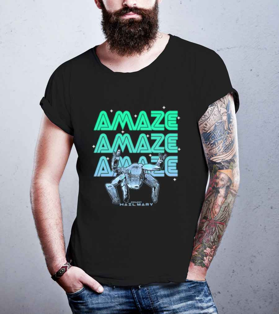 Amaze Amaze Amaze Project Hail Mary Rocky Alien Neon T-Shirt