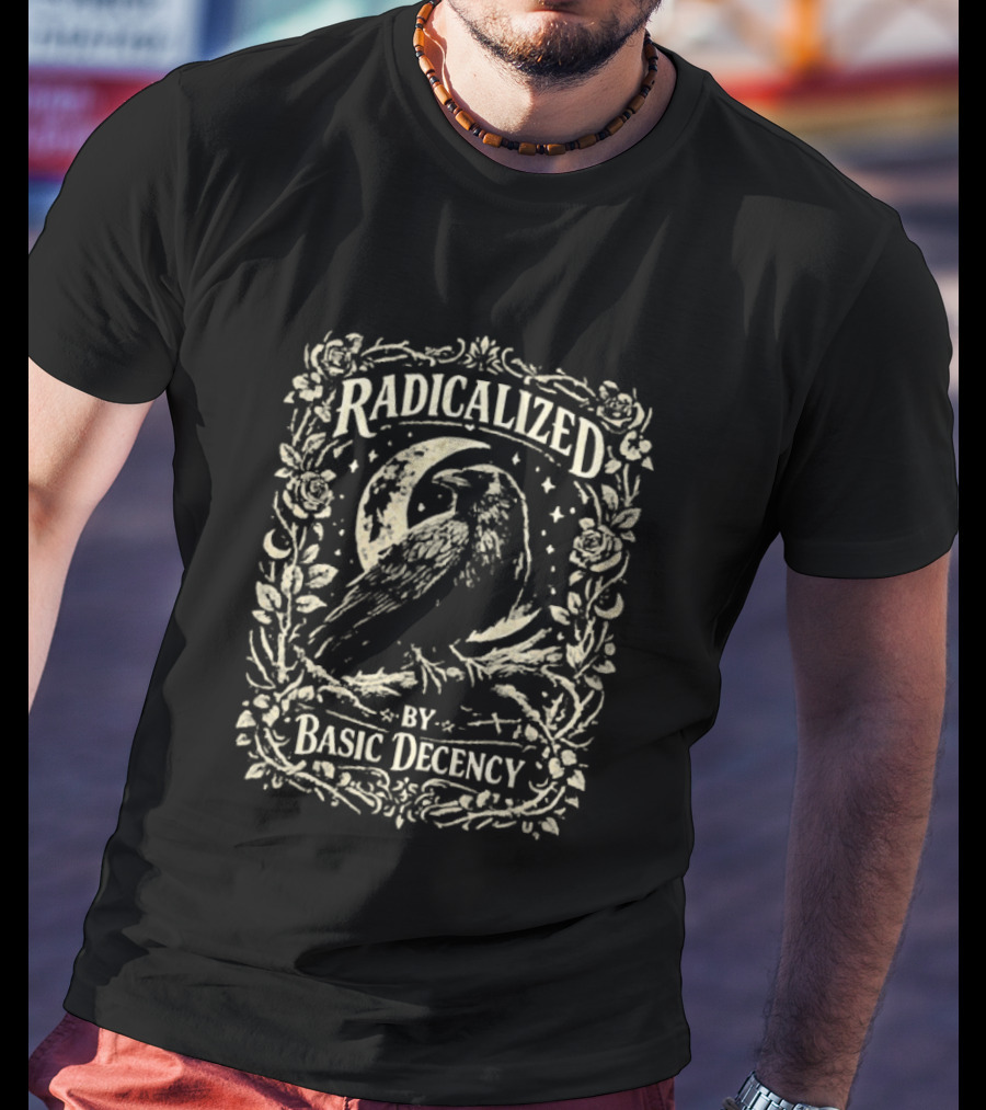 Radicalized By Basic Decency Raven Vintage Floral Frame T-Shirt