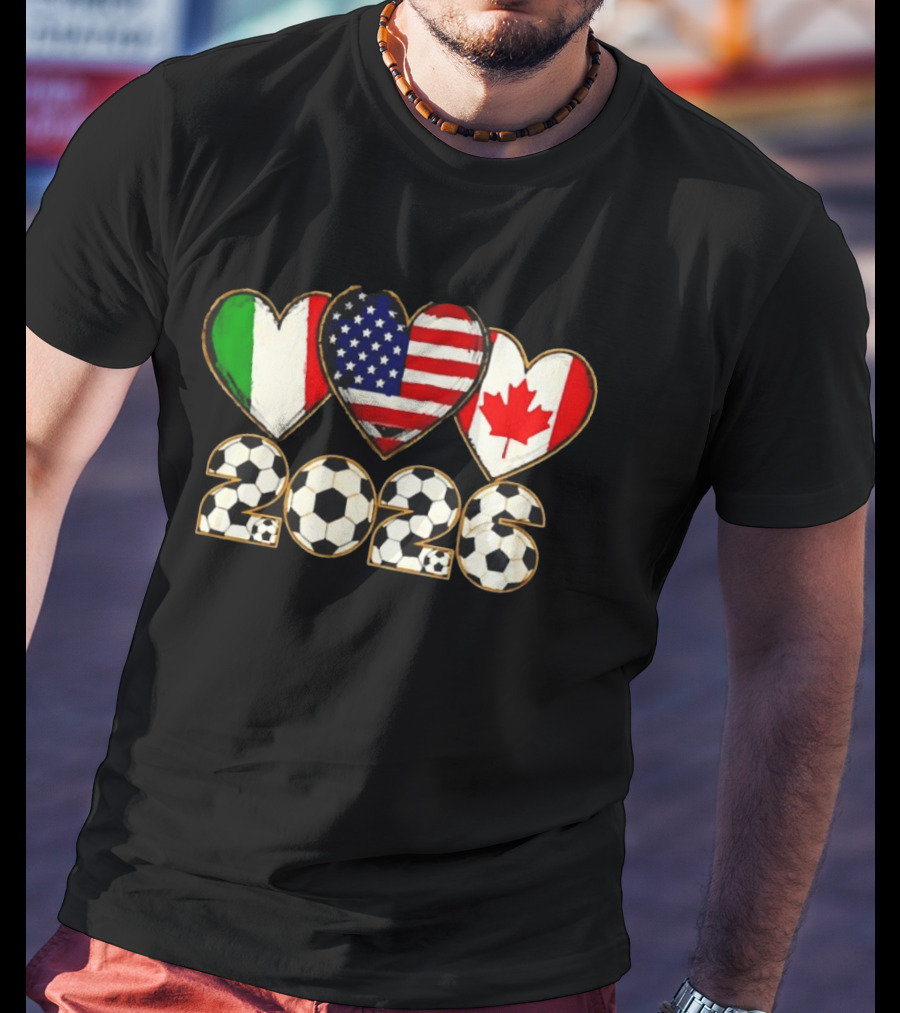 Italy USA Canada Flag Heart 2026 Soccer Balls T-Shirt