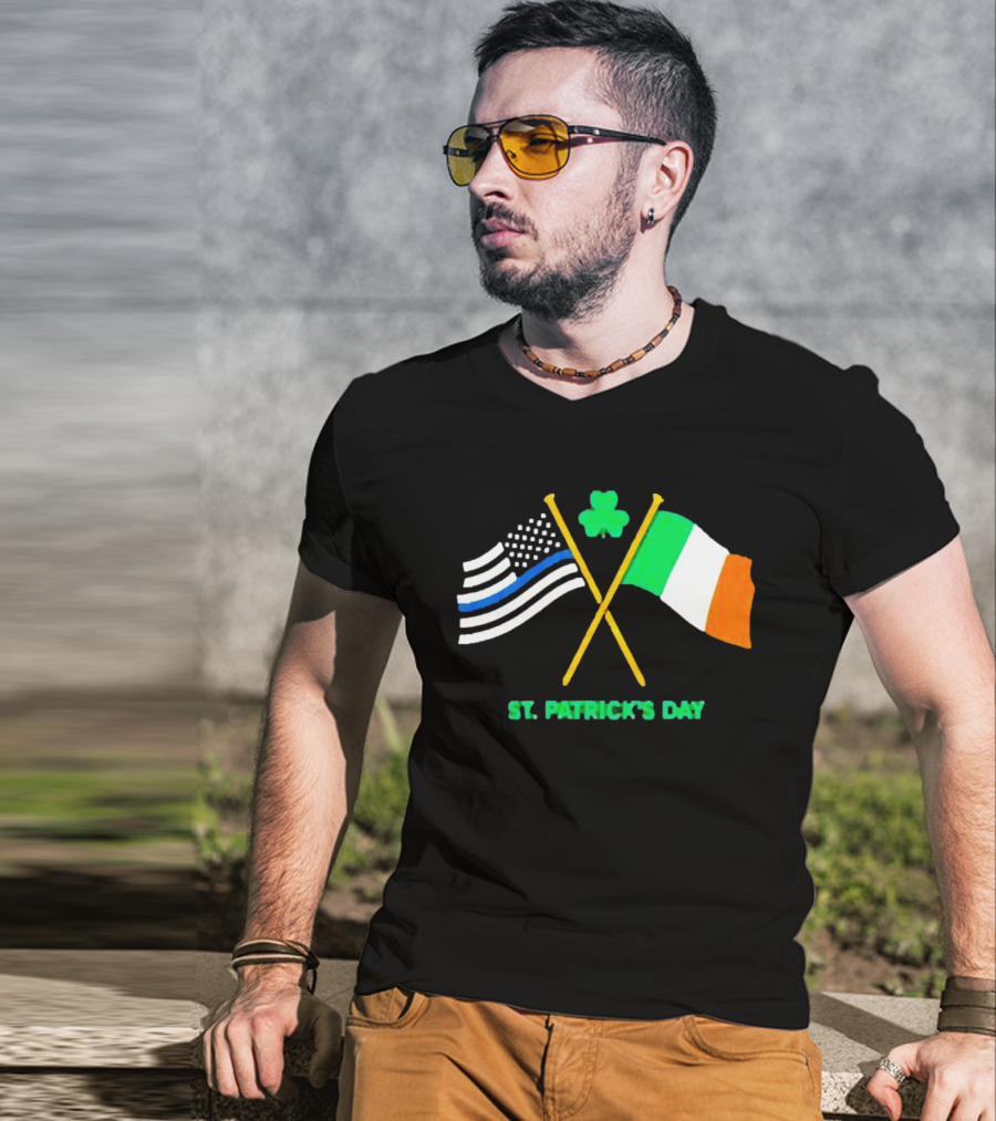 St. Patrick's Day American And Irish Flag Shamrock Celebration T-Shirt