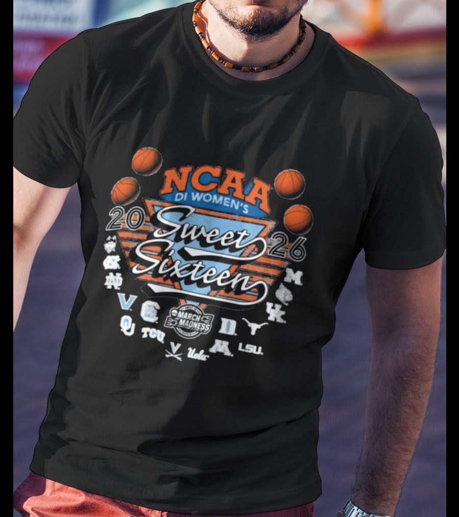 Sweet Sixteen 2026 NCAA DI Women's Basketball Tournament March Madness Recognizable Teams Logos T-Shirt
