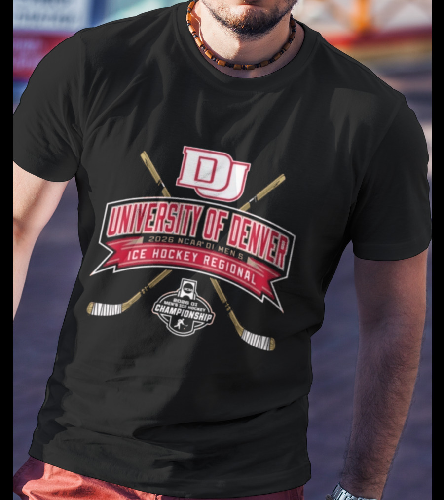 University Of Denver 2026 NCAA DI Men's Ice Hockey Regional Championships Pioneers DJ Logo Hockey Sticks T-Shirt