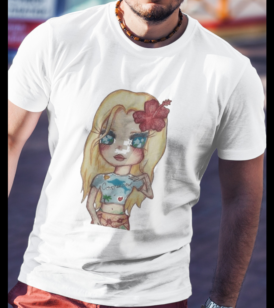 Zara Larsson Midnight Sun Tour 2025 Cartoon Illustration With Blonde Girl And Red Flower T-Shirt