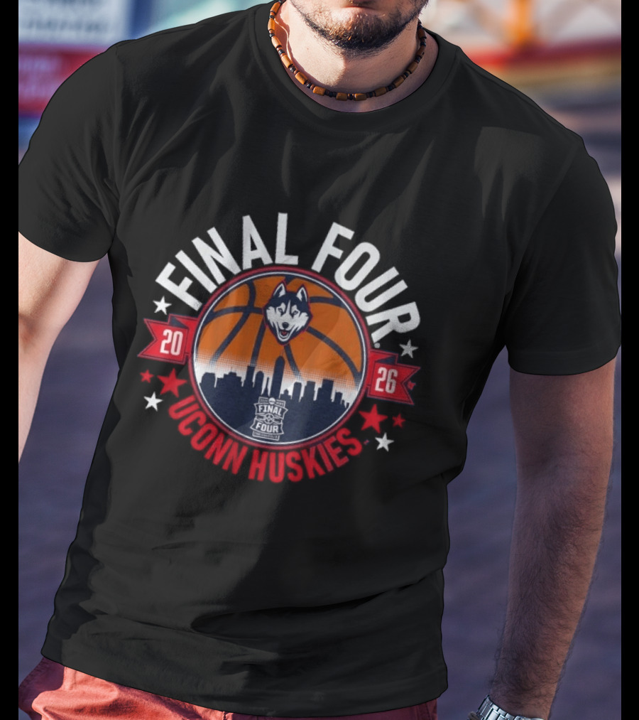 UConn Huskies 2026 Final Four Basketball Skyline Stars T-Shirt