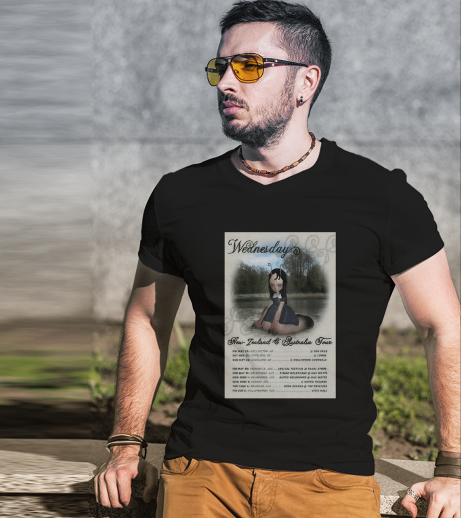 Wednesday New Zealand Australia Tour 2026 Wellington Lyttelton Auckland Fremantle Melbourne Sydney Brisbane Mullumbimby T-Shirt