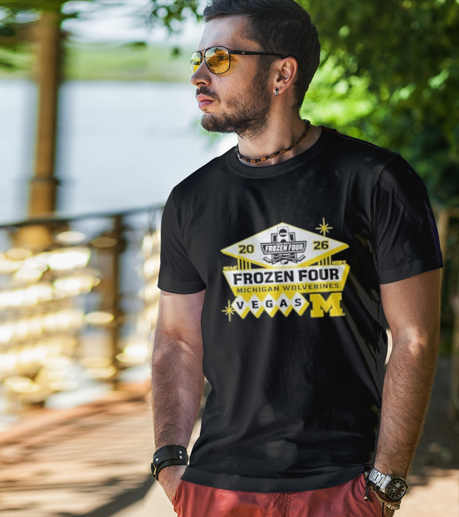 2026 NCAA Men's Ice Hockey Frozen Four Michigan Wolverines Vegas T-Shirt