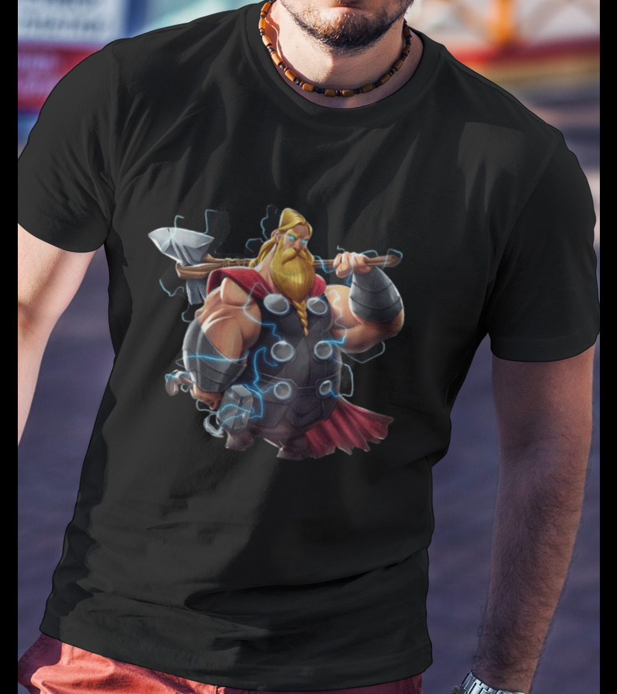 Avenger Endgame Fat Thor Double Hammer Electric Lightning T-Shirt