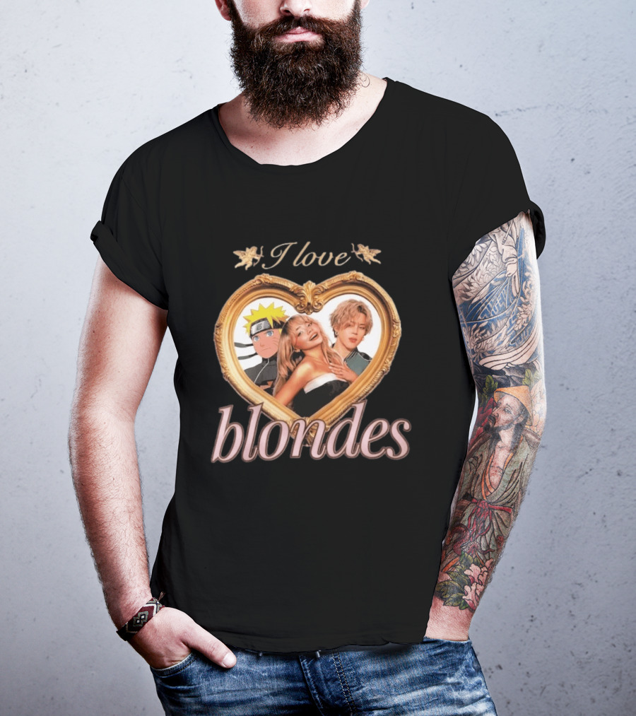 I Love Blondes Naruto Sabrina Carpenter Heart Frame T-Shirt