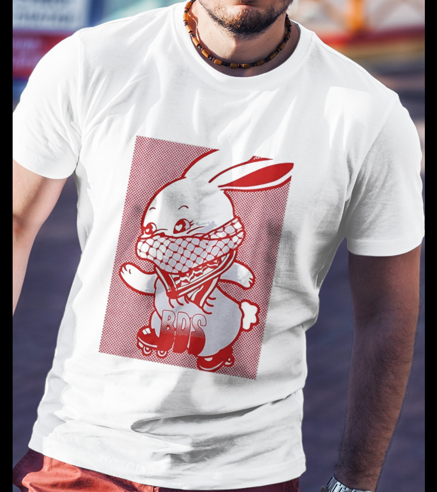 BDS Palestine Bunny With Keffiyeh And Roller Skates T-Shirt