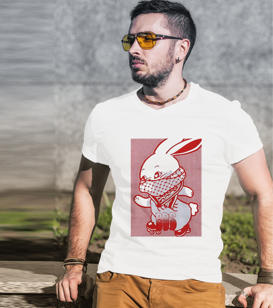 BDS Palestine Bunny With Keffiyeh And Roller Skates T-Shirt