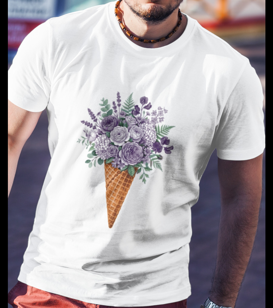 Floral Ice Cream Cone Plant Bouquet T-Shirt