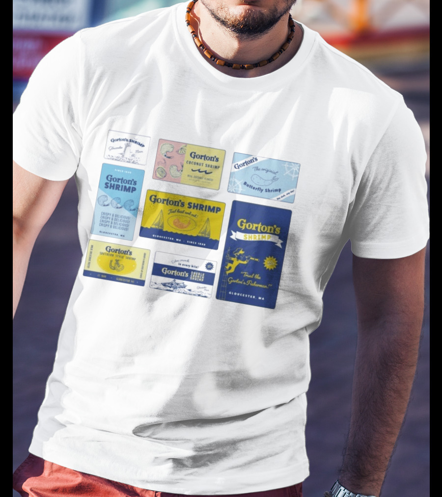 Gorton's Seafood Shrimp Box Collection Gloucester MA Vintage Packaging T-Shirt
