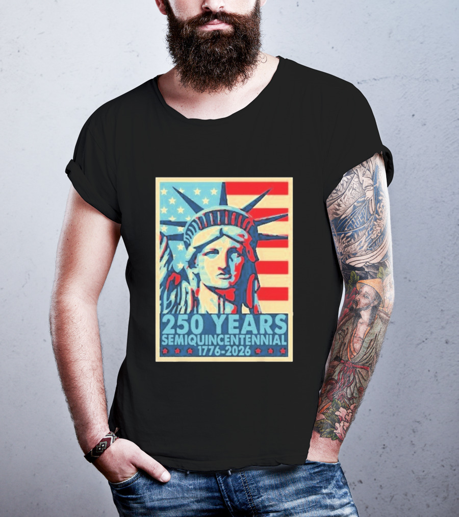 250 Years 1776 2026 Lady Liberty Semiquincentennial With American Flag T-Shirt