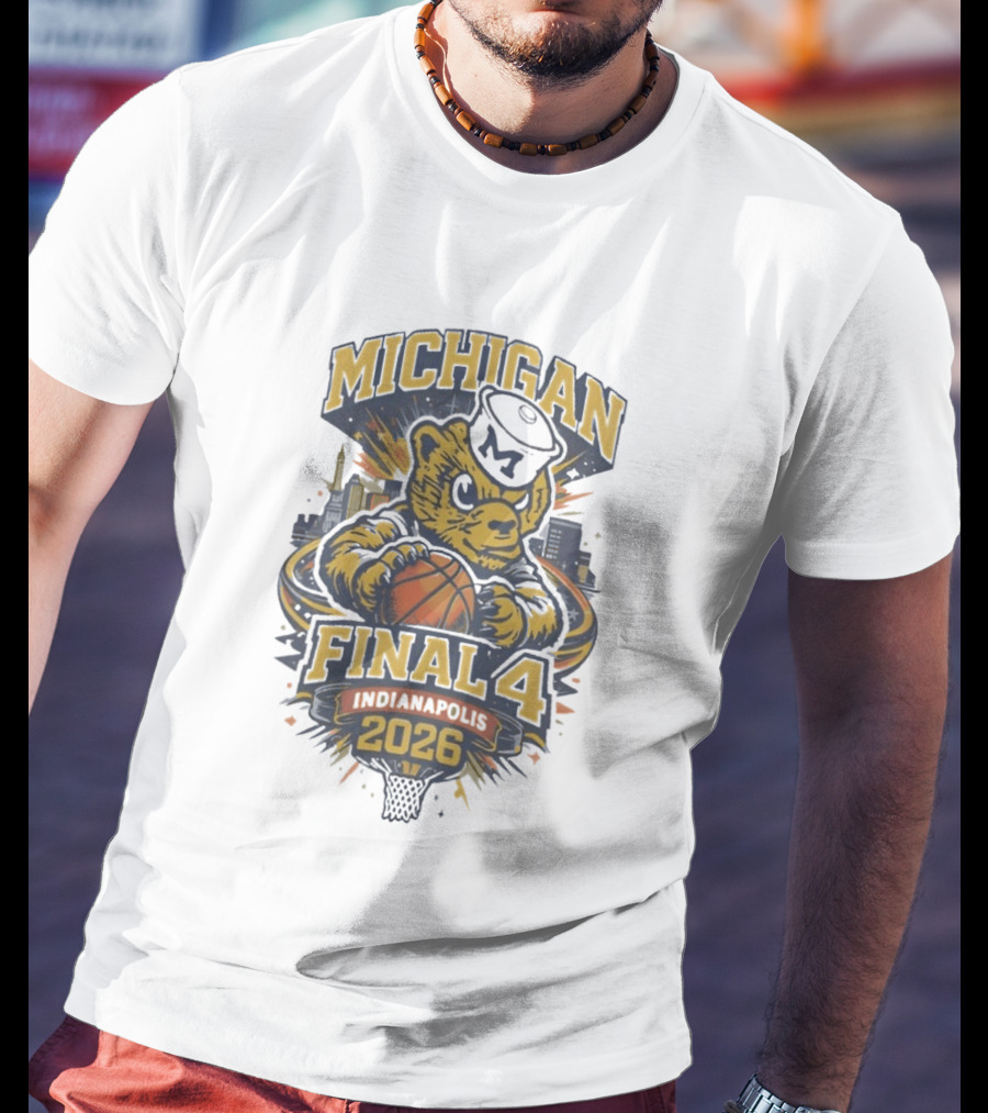 Michigan Wolverines Final Four 2026 Indianapolis Basketball Bear With Sailor Hat T-Shirt
