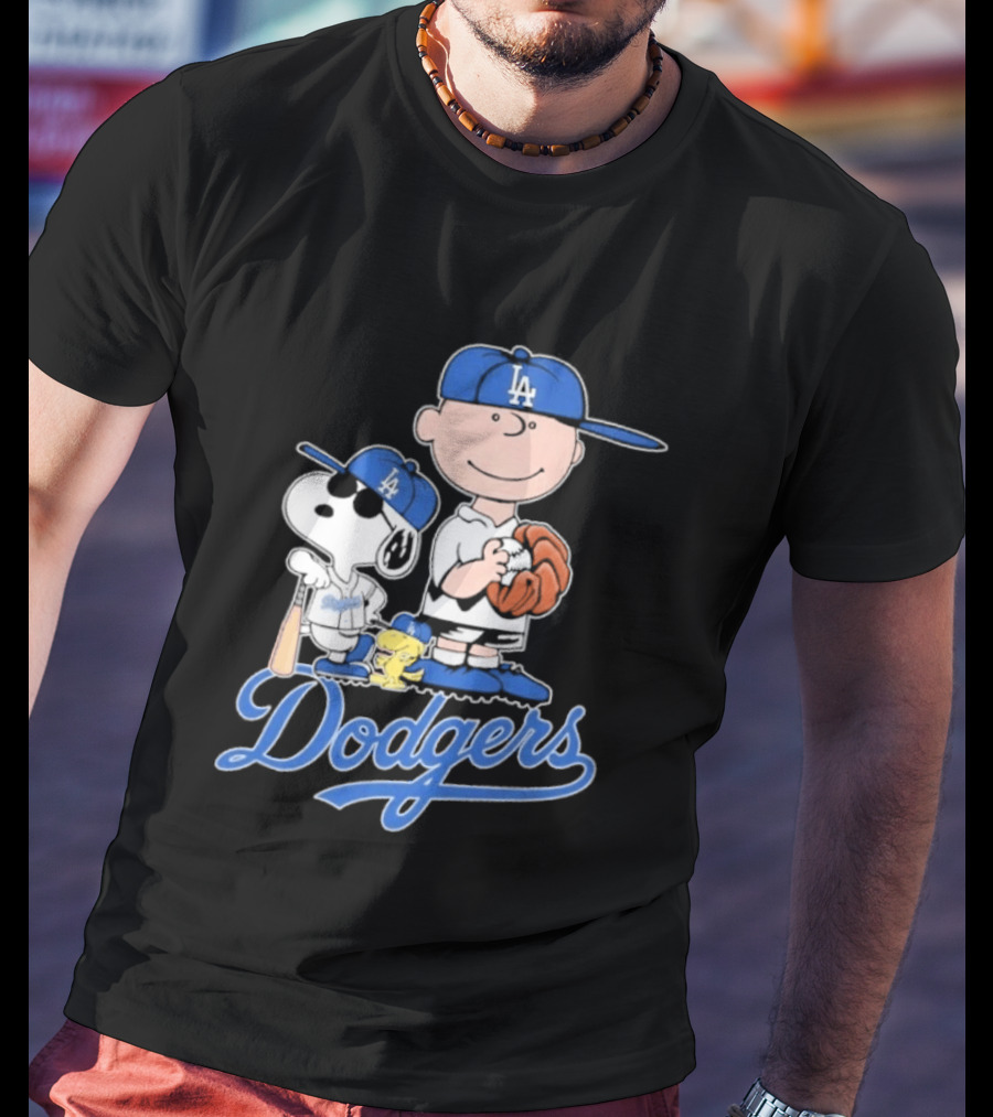 Los Angeles Dodgers Peanuts Snoopy Charlie Brown Woodstock Baseball Collaboration T-Shirt