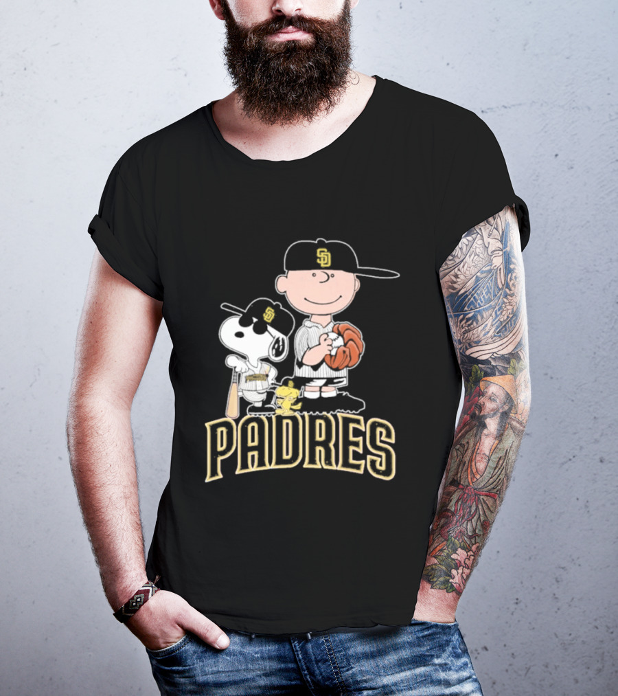 Padres Snoopy Charlie Brown Woodstock Baseball Peanuts T-Shirt