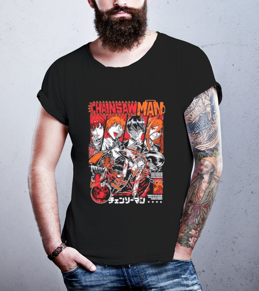 Chainsaw Man Manga Characters Reze Denji Power Aki Hayakawa Manga Cover T-Shirt