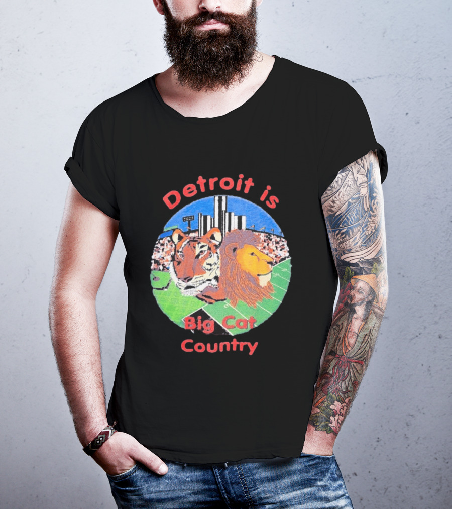 Detroit Is Big Cat Country Tigers Lions Stadium Skyline T-Shirt