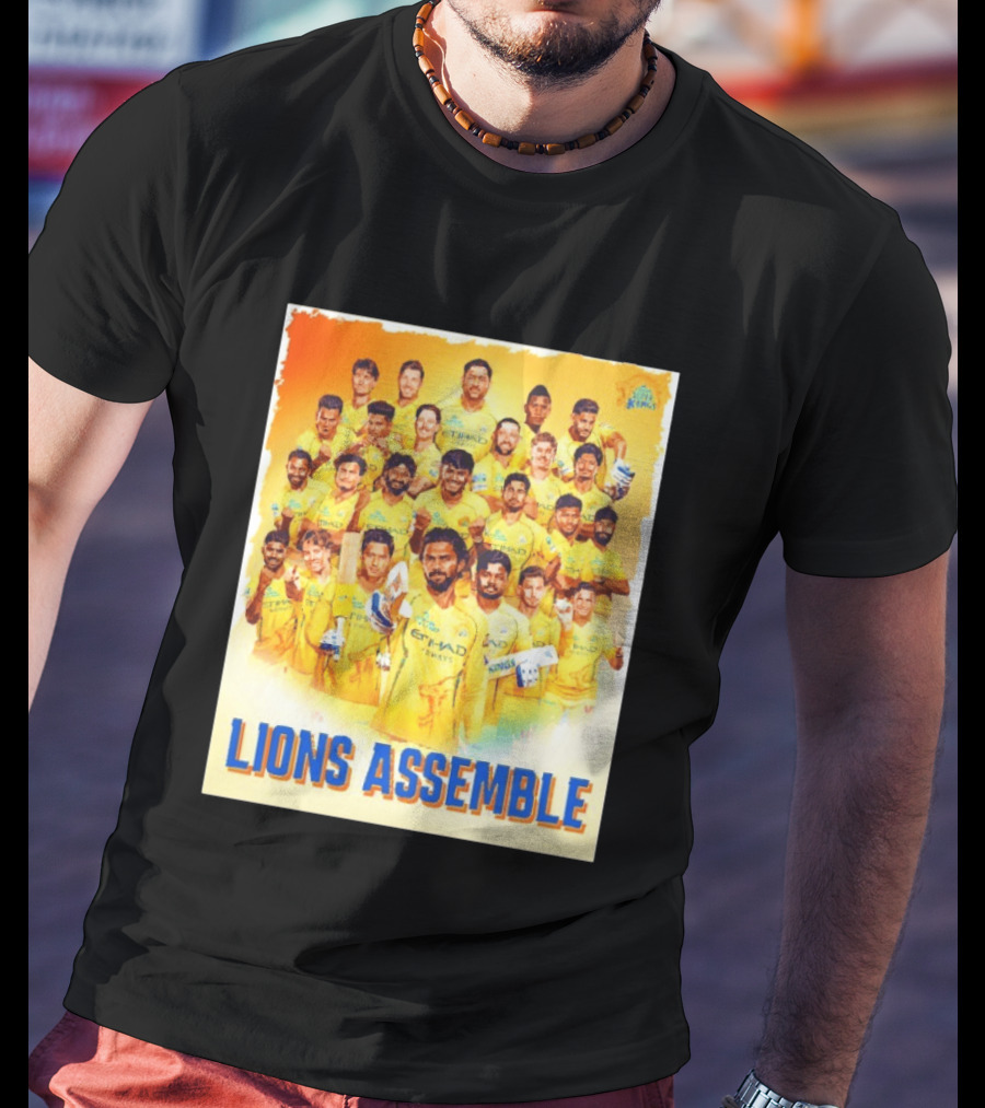 Raring To Roar Lions Assemble Chennai Super Kings Team Celebration T-Shirt