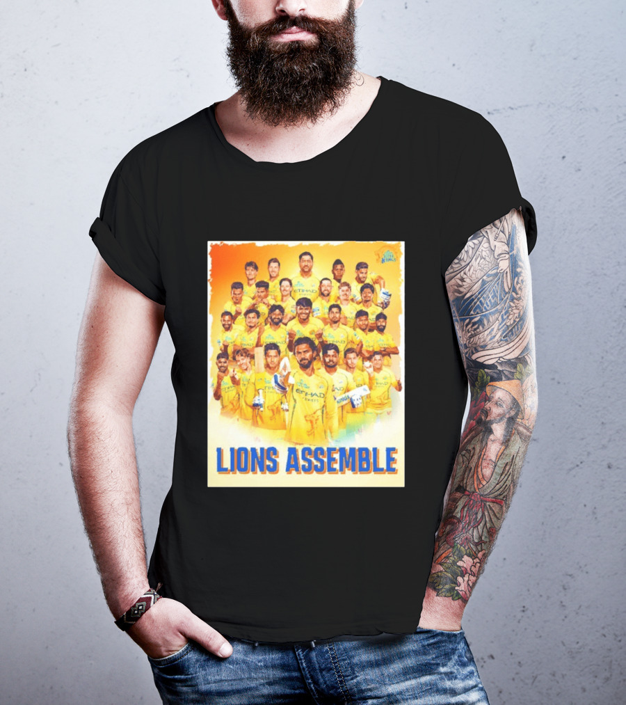 Raring To Roar Lions Assemble Chennai Super Kings Team Celebration T-Shirt