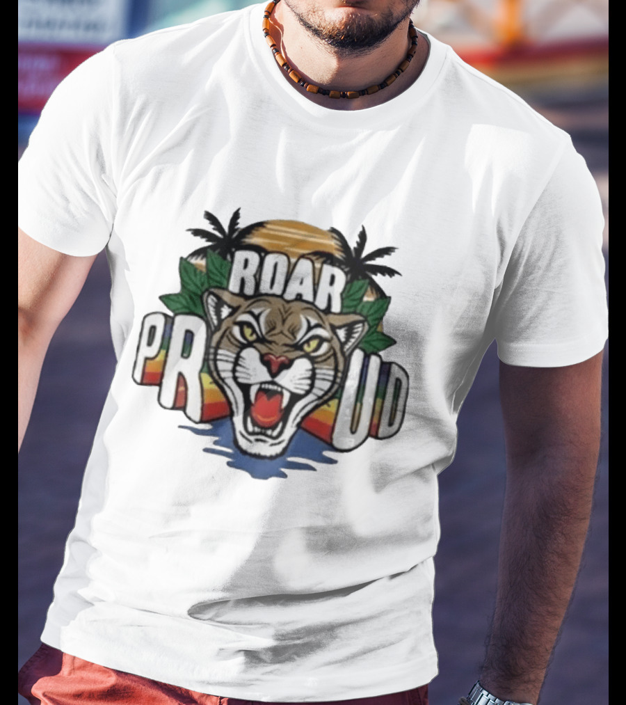 2026 Florida Panthers Roar Proud Pride Night Palm Trees Sunset T-Shirt