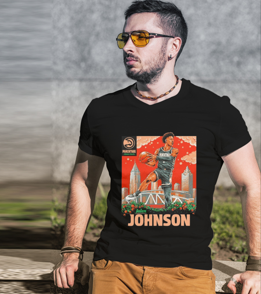 Atlanta Hawks Jalen Johnson Peachtree Skyline Basketball T-Shirt