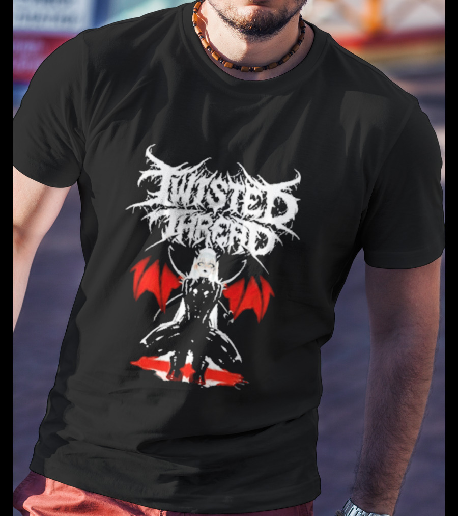 Twisted Thread Dark Angel Red Wings White T-Shirt
