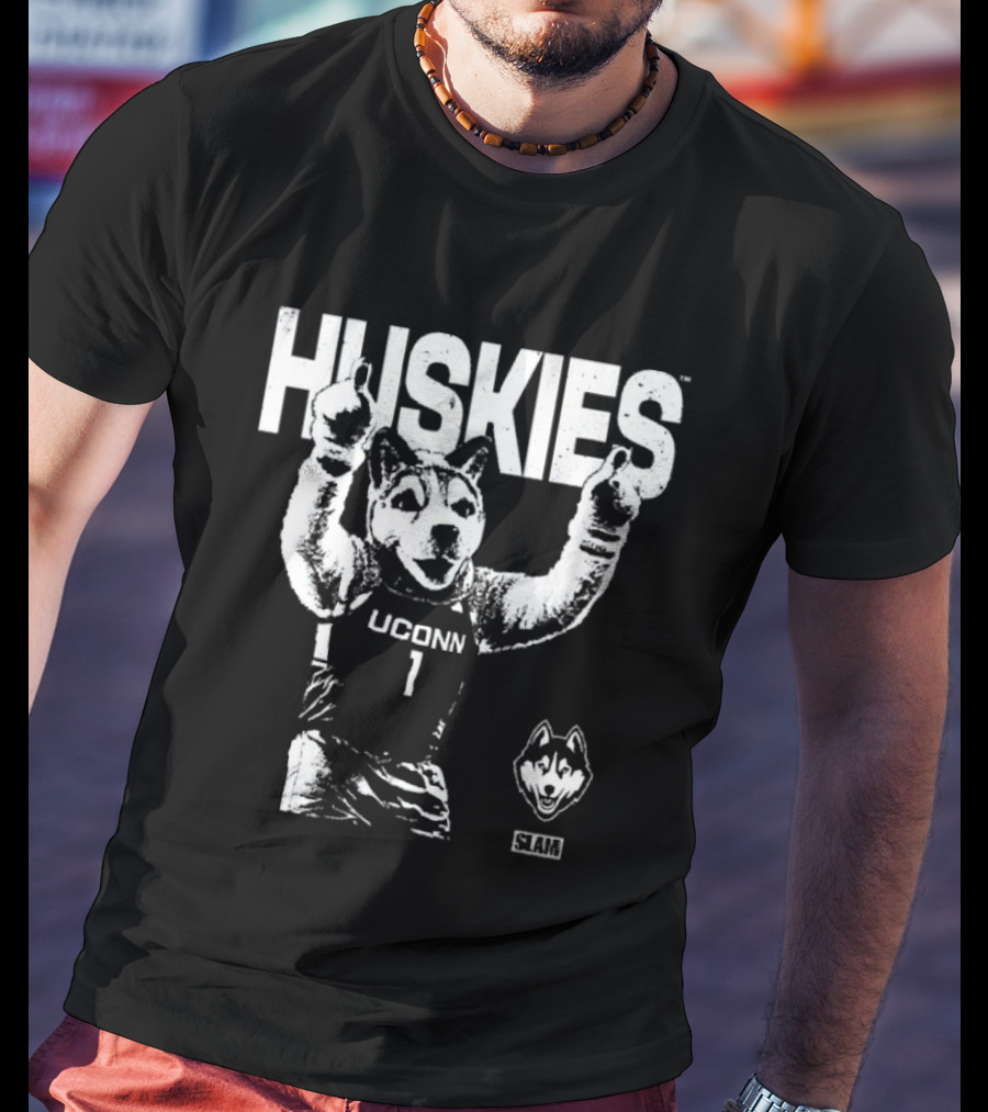 UConn Huskies Basketball Mascot Enthusiastic Celebration T-Shirt