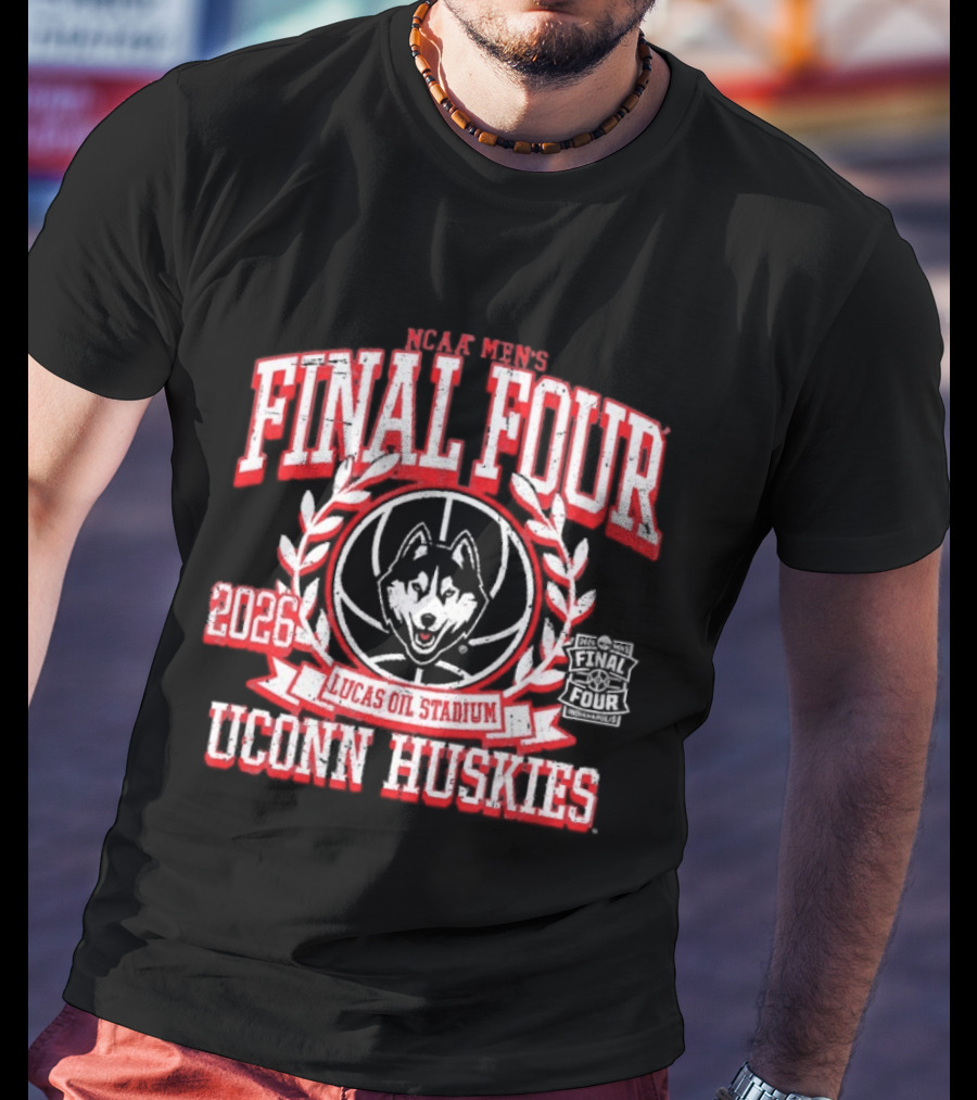 UConn Huskies 2026 Final Four Lucas Oil Stadium NCAA Basketball Championship Crest T-Shirt