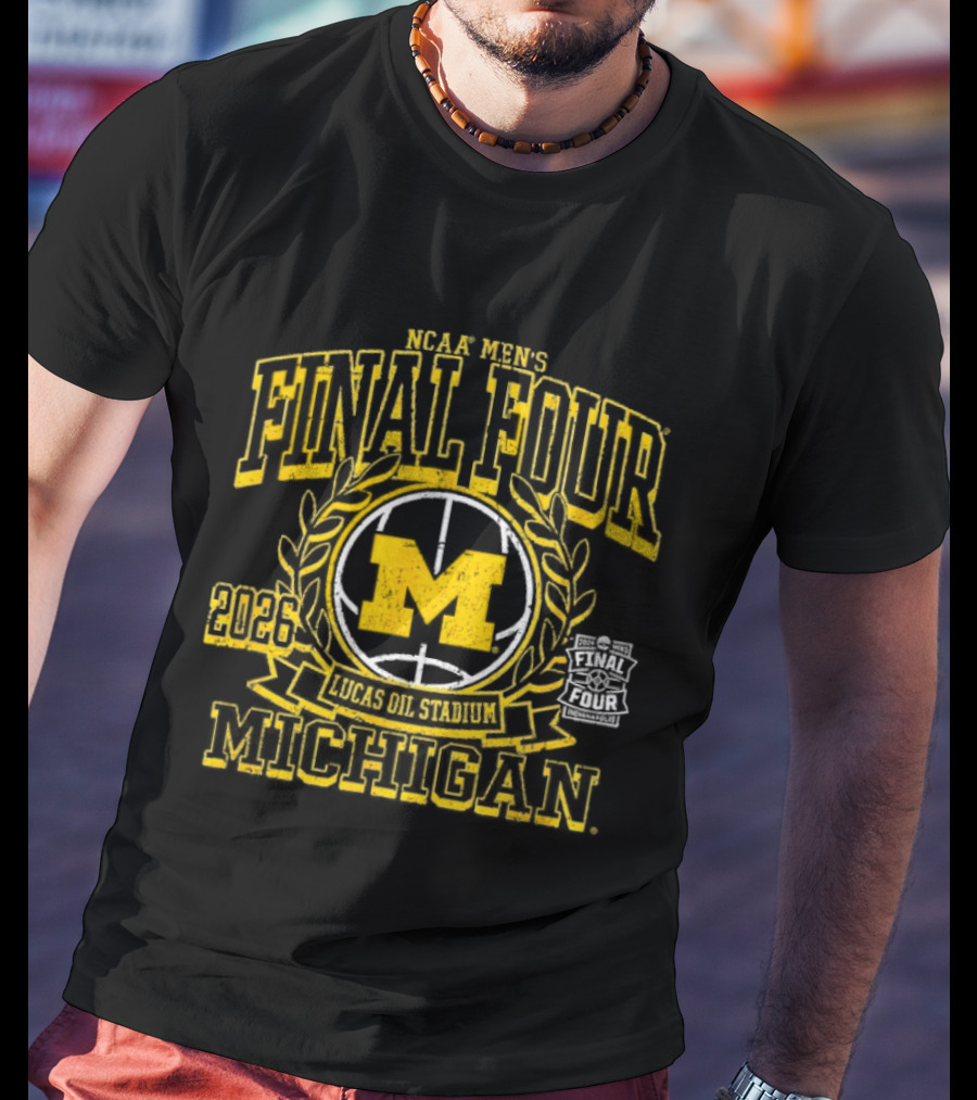 NCAA Men's Final Four 2026 Lucas Oil Stadium Michigan Wolverines Ball Crest T-Shirt