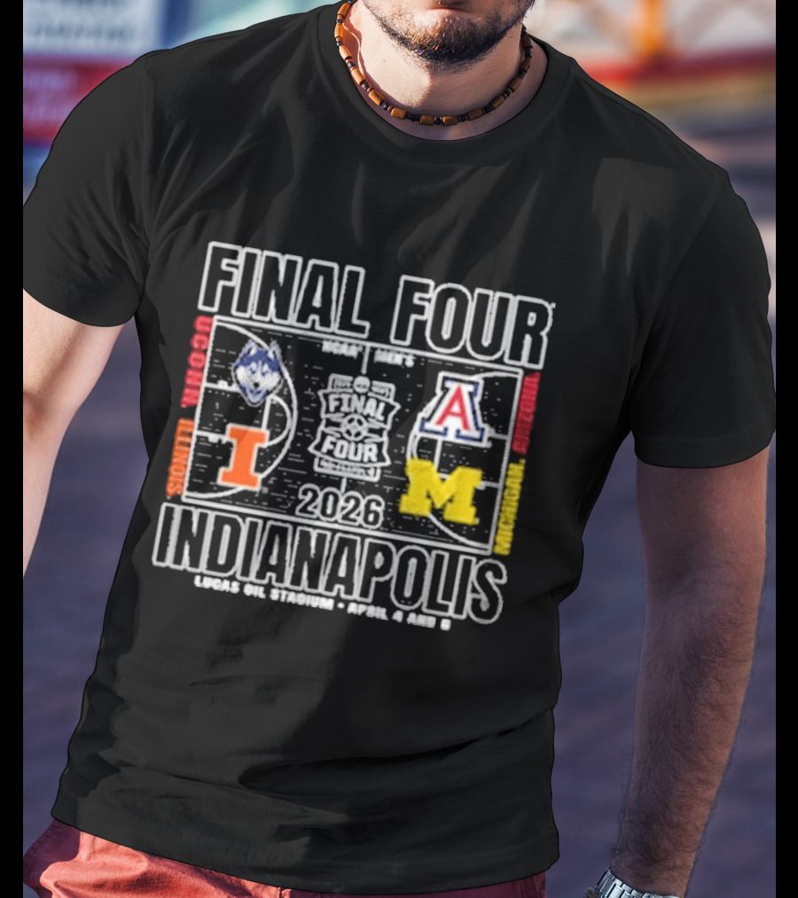 Final Four 2026 Indianapolis Michigan UConn Arizona Illinois Basketball Court T-Shirt