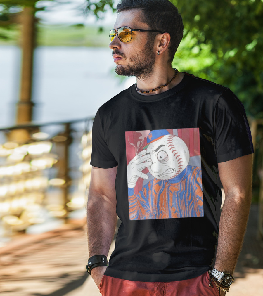 Mr. Met Stressed Smoking New York Mets Baseball Fan T-Shirt