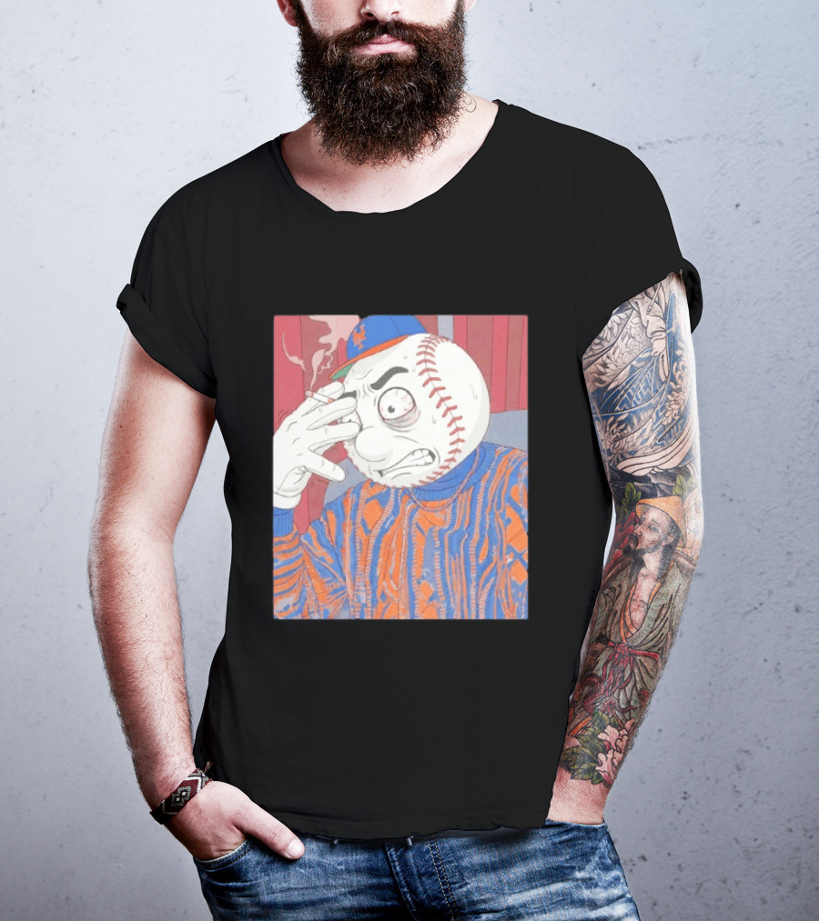 Mr. Met Stressed Smoking New York Mets Baseball Fan T-Shirt