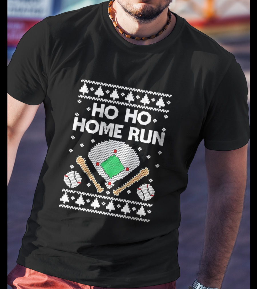 Tstars Ho Ho Home Run Ugly Christmas Baseball Festive Holiday T-Shirt