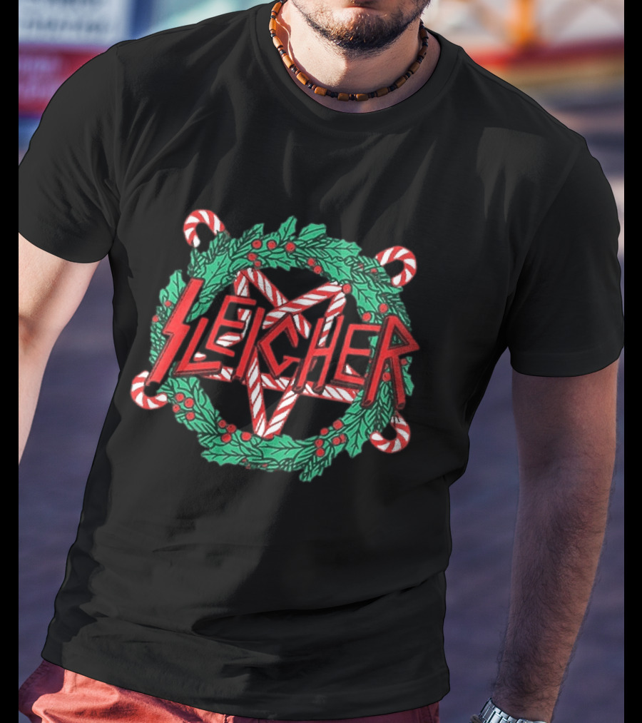 Sleigher Christmas Wreath Candy Cane XMAS T-Shirt