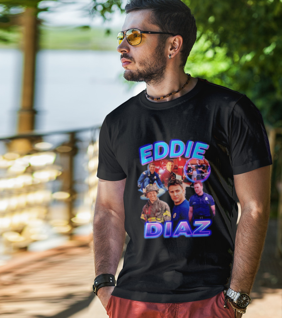 Eddie Diaz Firefighter Collage Action Scenes And Portraits T-Shirt