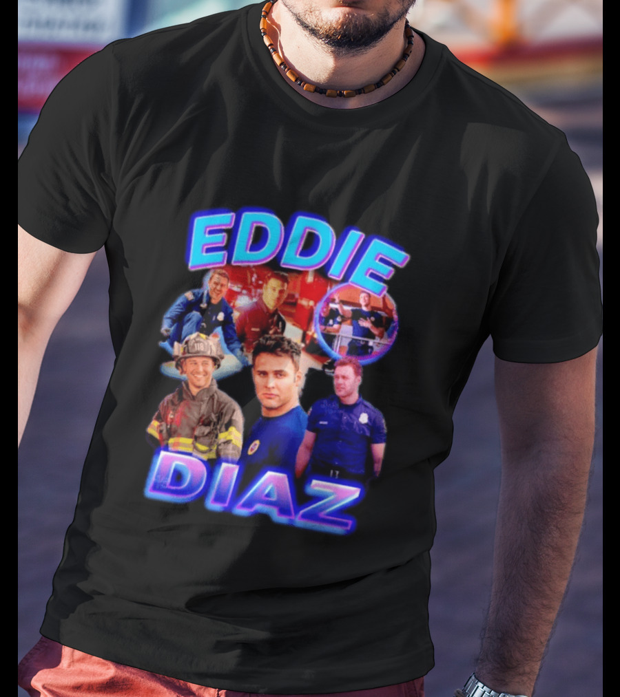 Eddie Diaz Firefighter Collage Action Scenes And Portraits T-Shirt