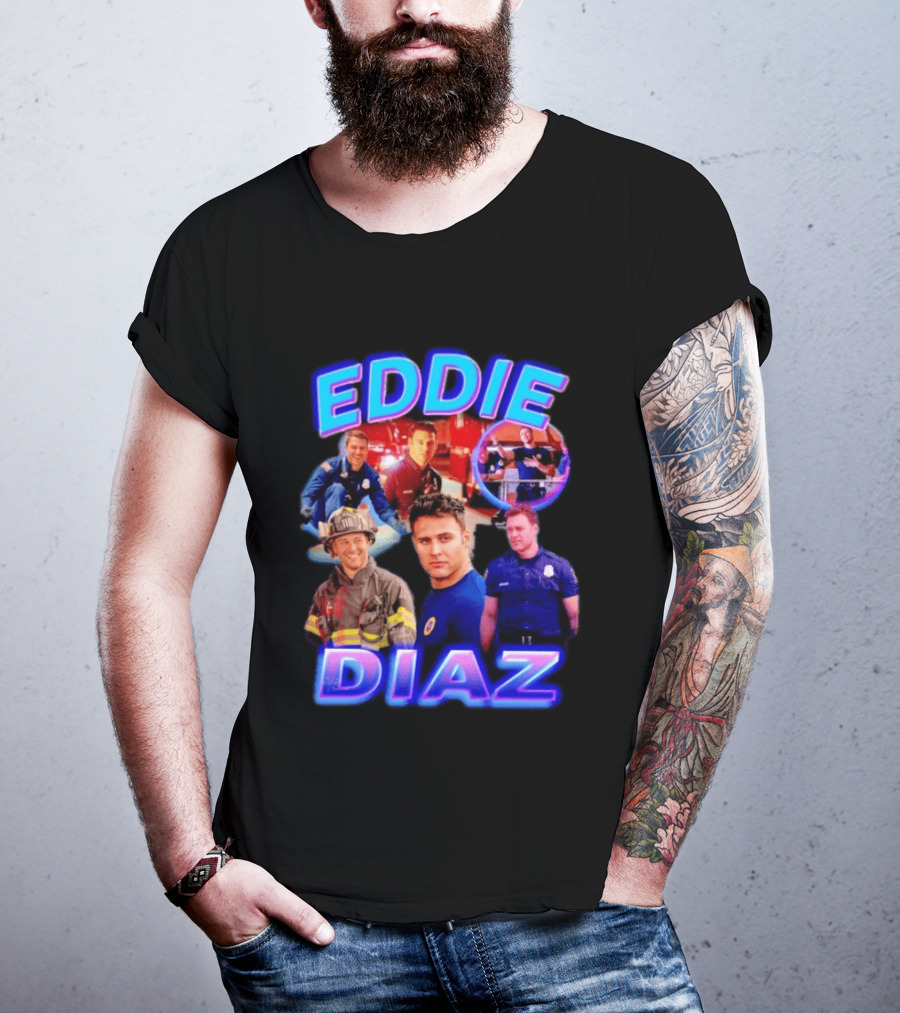 Eddie Diaz Firefighter Collage Action Scenes And Portraits T-Shirt