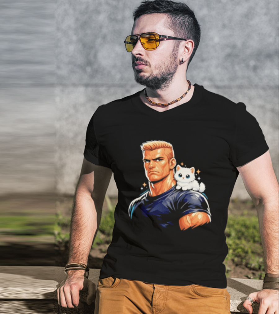 GigaChad With Tiny Cat Meme Buff Aesthetic T-Shirt