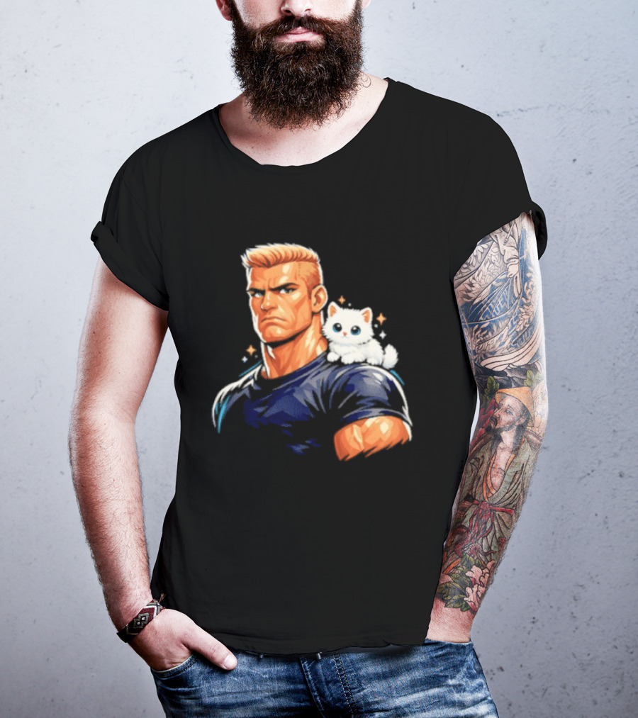 GigaChad With Tiny Cat Meme Buff Aesthetic T-Shirt