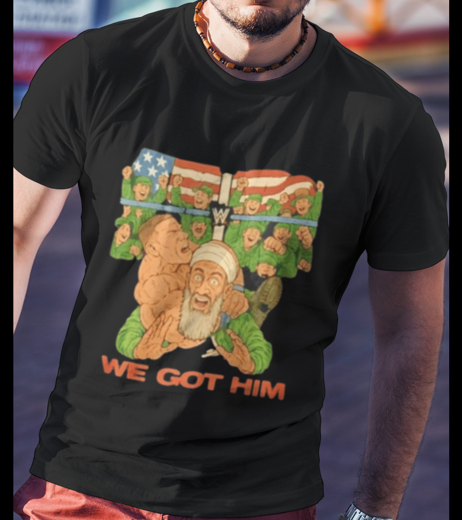 John Cena Vs Osama Bin Laden WWE We Got Him Victory USA Flag T-Shirt
