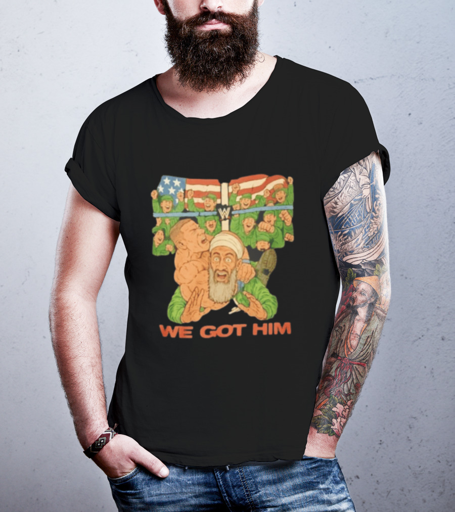 John Cena Vs Osama Bin Laden WWE We Got Him Victory USA Flag T-Shirt