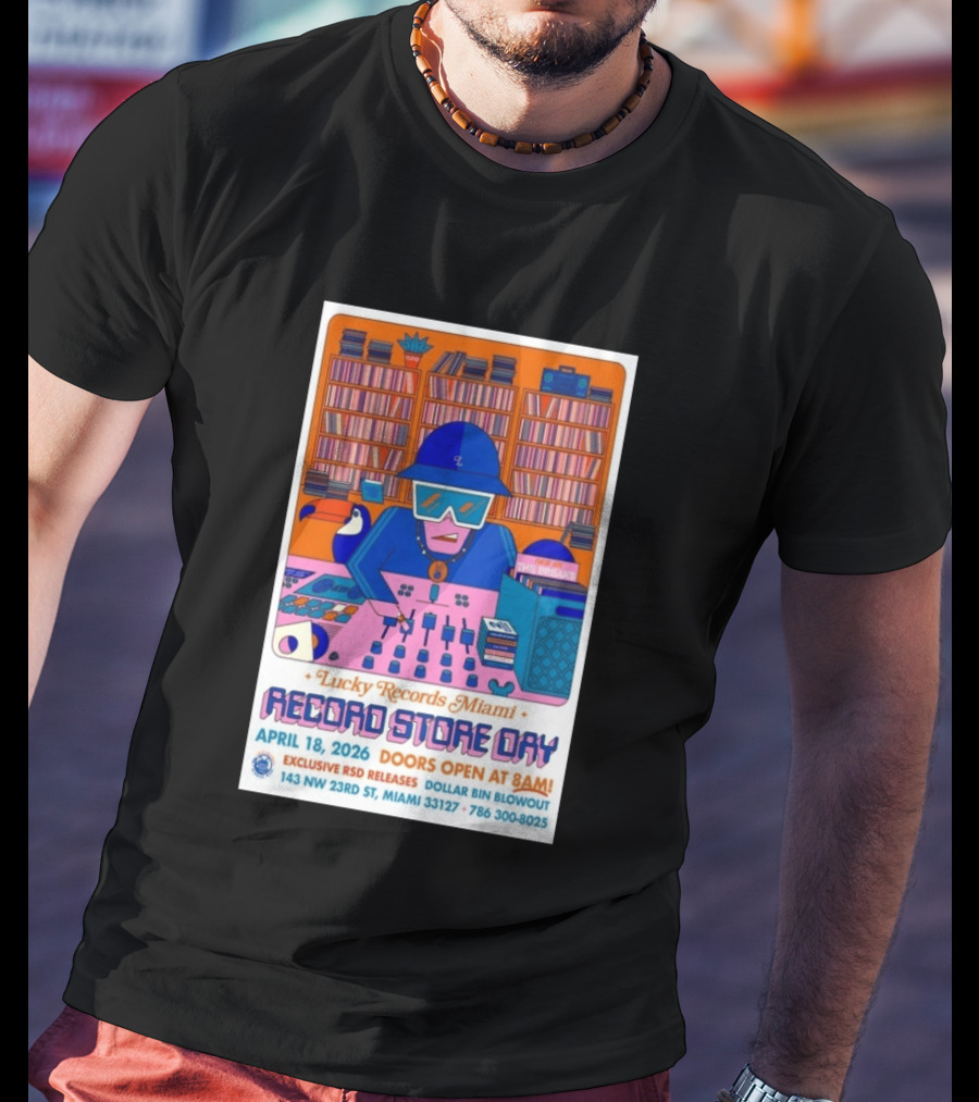 Lucky Records Miami Record Store Day April 18 2026 Exclusive RSD Releases Dollar Bin Blowout T-Shirt